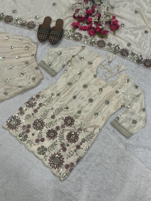 Chinnon Silk Embroidered Sharara Palazzo Set with Dupatta - Image 4
