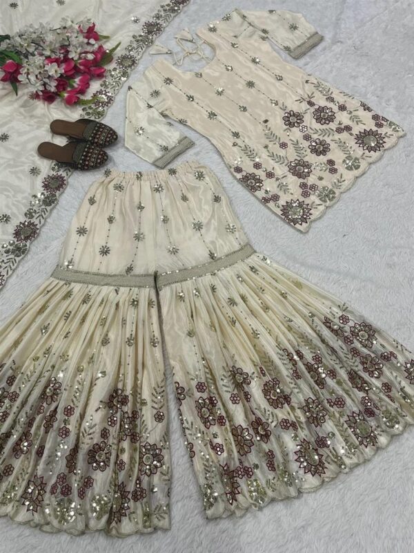 Chinnon Silk Embroidered Sharara Palazzo Set with Dupatta - Image 5