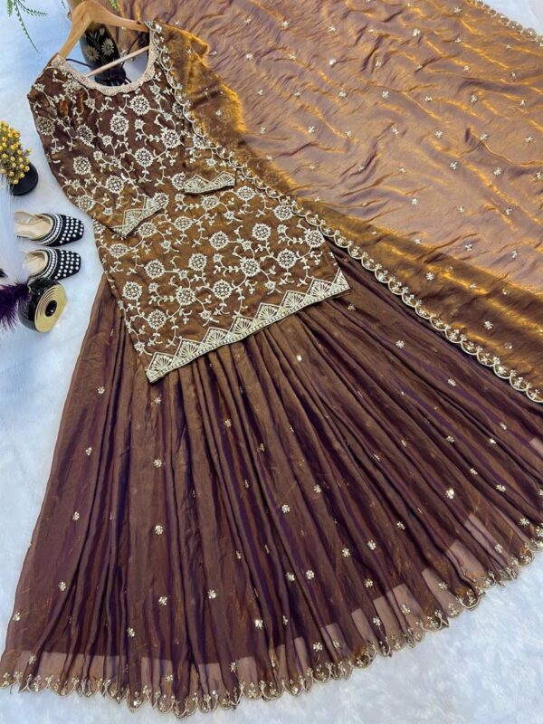 Designer Fandy Silk Lehenga & Embroidered Top with Fancy Dupatta Set - Image 4