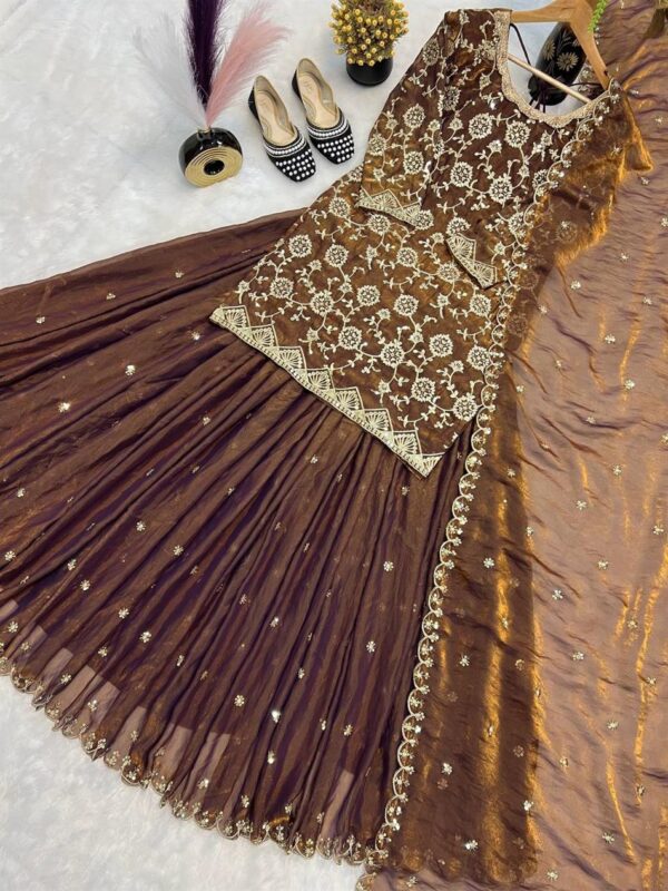 Designer Fandy Silk Lehenga & Embroidered Top with Fancy Dupatta Set - Image 5