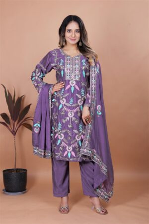 Designer Embroidered Chinon Suit with Heavy Sequence Work