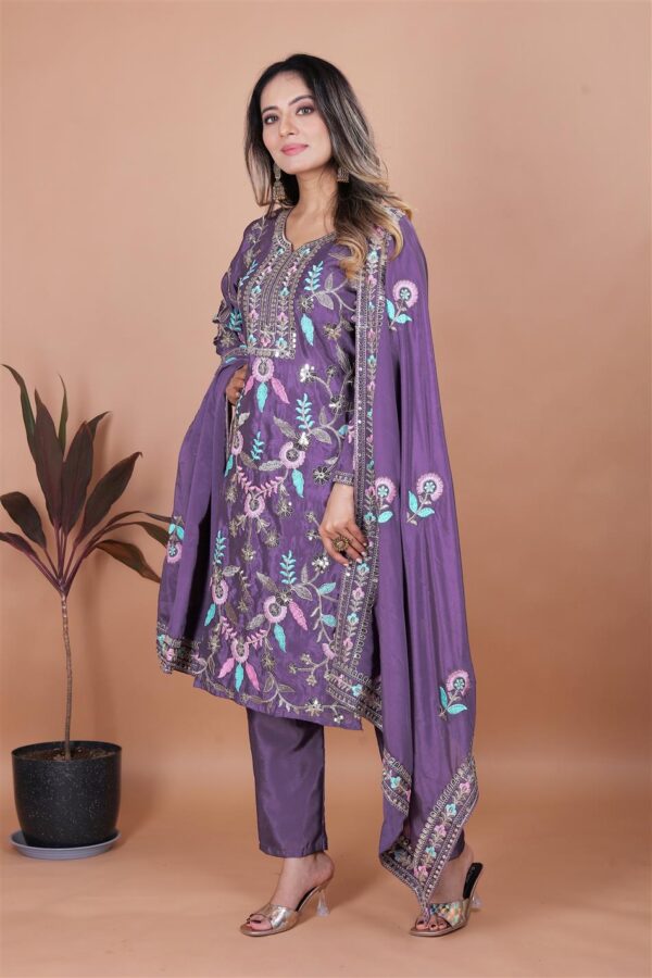 Designer Embroidered Chinon Suit with Heavy Sequence Work - Image 2