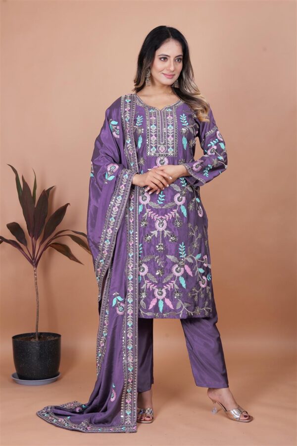 Designer Embroidered Chinon Suit with Heavy Sequence Work - Image 3