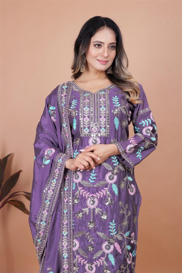 Designer Embroidered Chinon Suit with Heavy Sequence Work - Image 4