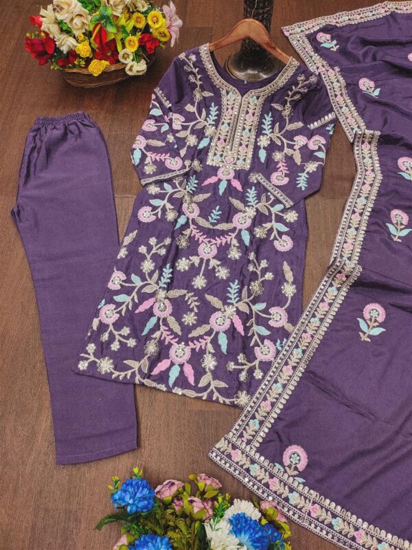 Designer Embroidered Chinon Suit with Heavy Sequence Work - Image 5