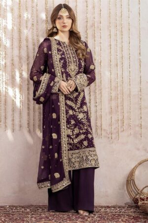 Designer Heavy Fox Georgette Embroidered Top with Palazzo & Dupatta Set