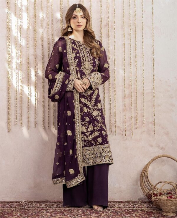 Designer Heavy Fox Georgette Embroidered Top with Palazzo & Dupatta Set