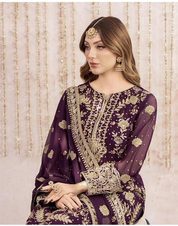 Designer Heavy Fox Georgette Embroidered Top with Palazzo & Dupatta Set - Image 3