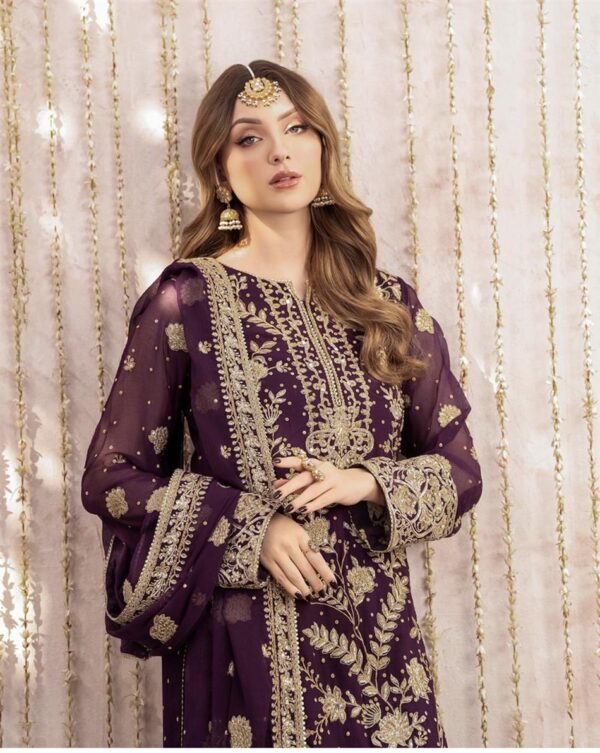 Designer Heavy Fox Georgette Embroidered Top with Palazzo & Dupatta Set - Image 2