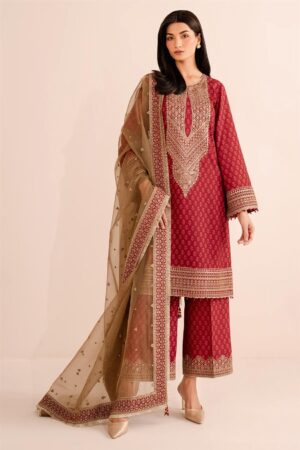 Chinon Silk Printed & Embroidered Palazzo Set with Dupatta