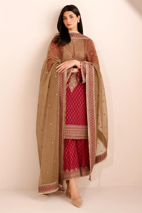 Chinon Silk Printed & Embroidered Palazzo Set with Dupatta - Image 4