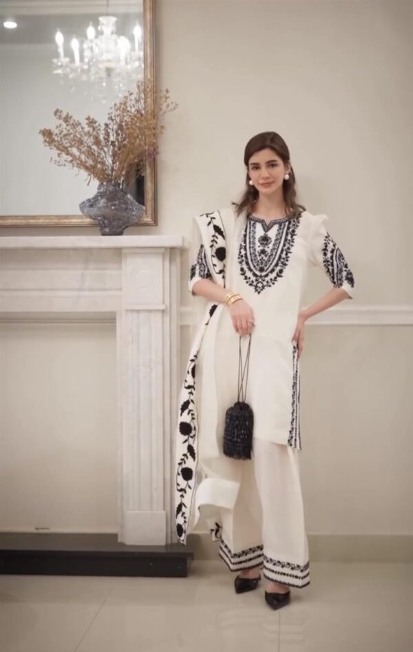 Designer Pure Natural Crepe Top & Farshi Palazzo with Organza Dupatta - Image 2