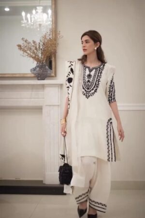 Designer Pure Natural Crepe Top & Farshi Palazzo with Organza Dupatta