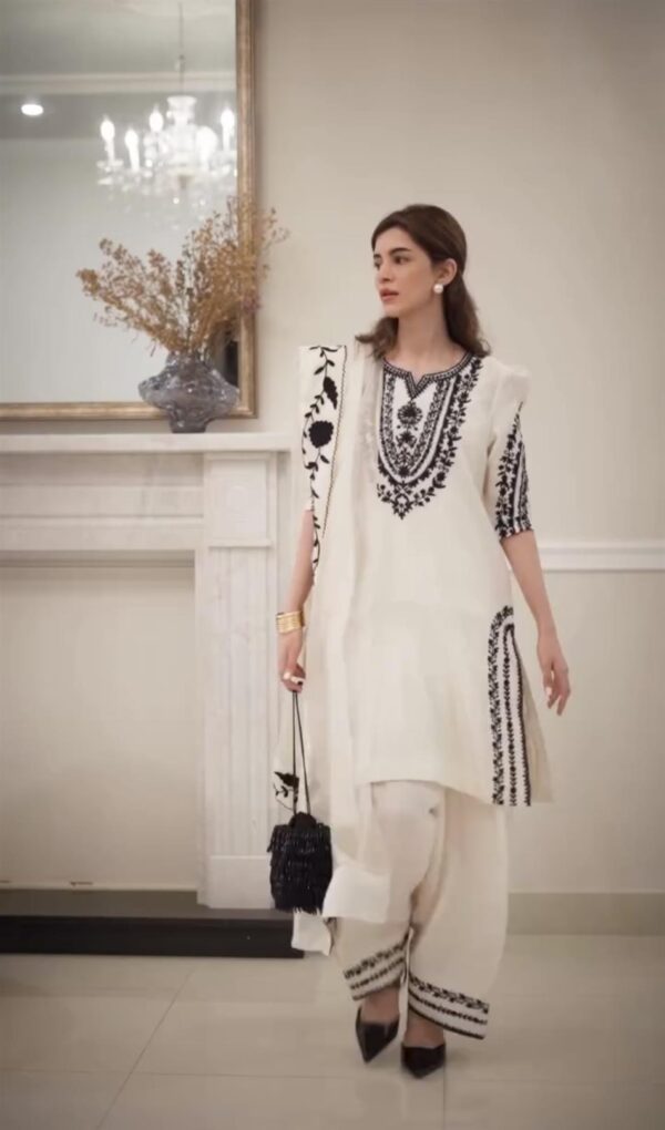 Designer Pure Natural Crepe Top & Farshi Palazzo with Organza Dupatta