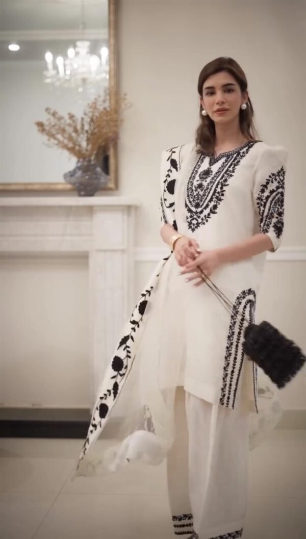 Designer Pure Natural Crepe Top & Farshi Palazzo with Organza Dupatta - Image 4