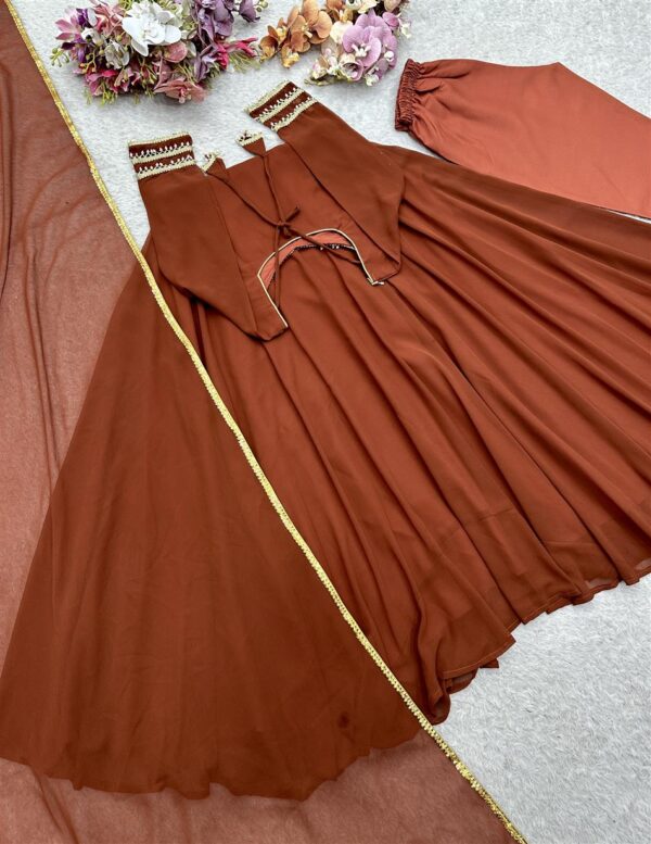 Fox Georgette Hand-Embroidered Gown Pant Set with Dupatta - Image 3