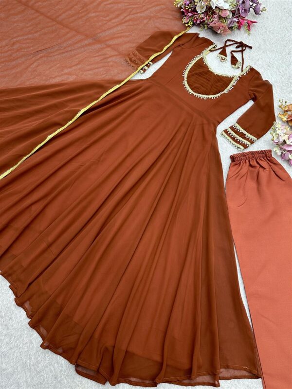 Fox Georgette Hand-Embroidered Gown Pant Set with Dupatta - Image 5