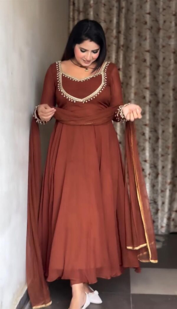 Fox Georgette Hand-Embroidered Gown Pant Set with Dupatta