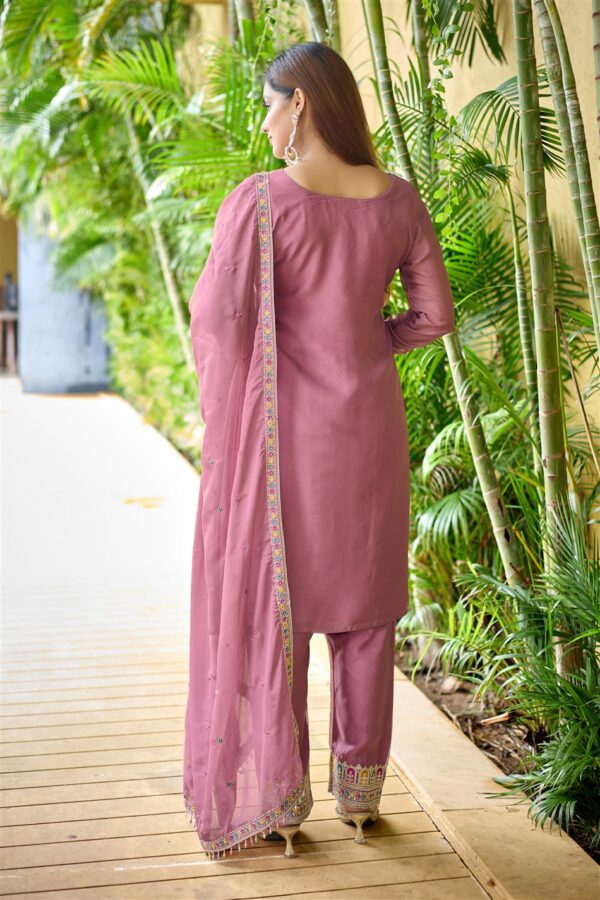 Tebby Organza Silk Embroidered Top & Pant Set with Dupatta - Image 4