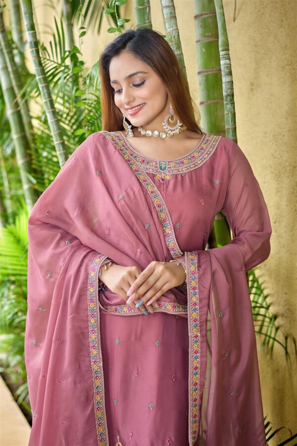 Tebby Organza Silk Embroidered Top & Pant Set with Dupatta - Image 2