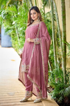 Tebby Organza Silk Embroidered Top & Pant Set with Dupatta