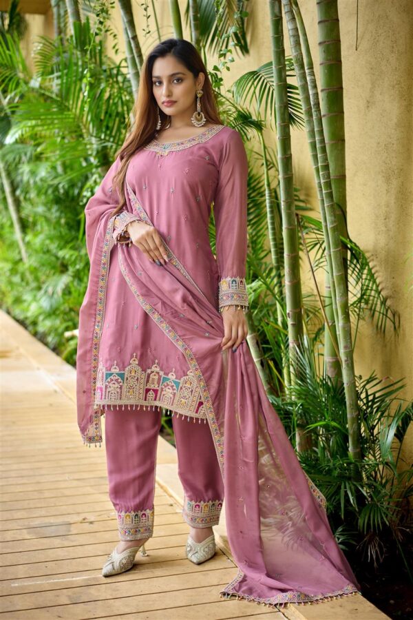 Tebby Organza Silk Embroidered Top & Pant Set with Dupatta - Image 3