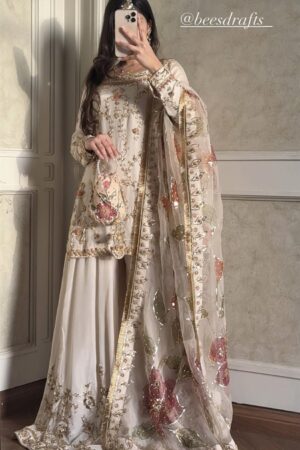Chinon Silk Embroidered Sharara Set with Digital Print Dupatta