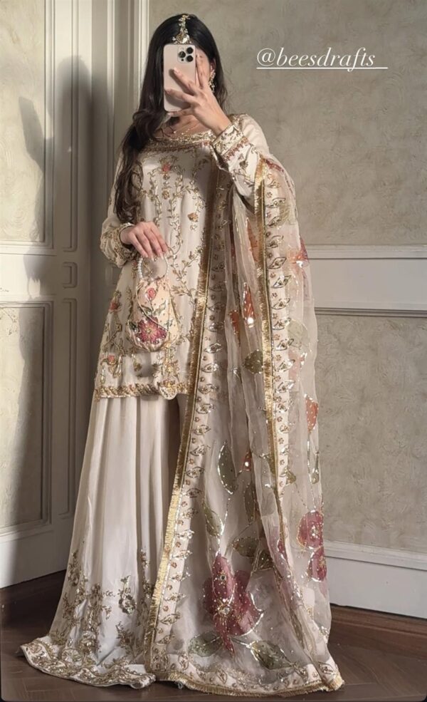 Chinon Silk Embroidered Sharara Set with Digital Print Dupatta