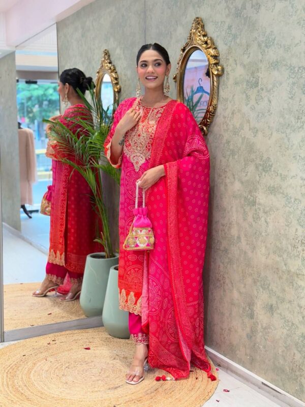 Natural Crepe Embroidered Top-Plazzo-Dupatta Set - Image 3