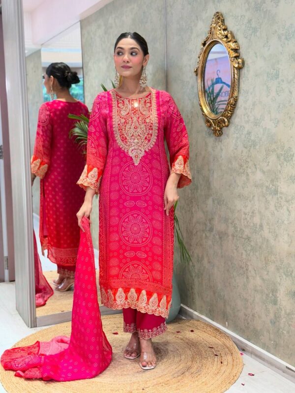 Natural Crepe Embroidered Top-Plazzo-Dupatta Set