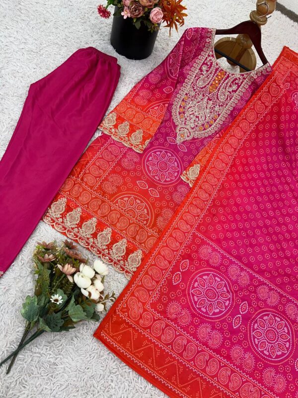Natural Crepe Embroidered Top-Plazzo-Dupatta Set - Image 6