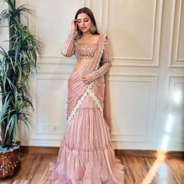 Elegant Ready-to-Wear Twill Organza Lehenga Saree Set - Image 2