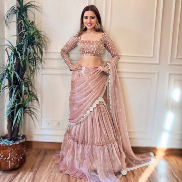 Elegant Ready-to-Wear Twill Organza Lehenga Saree Set
