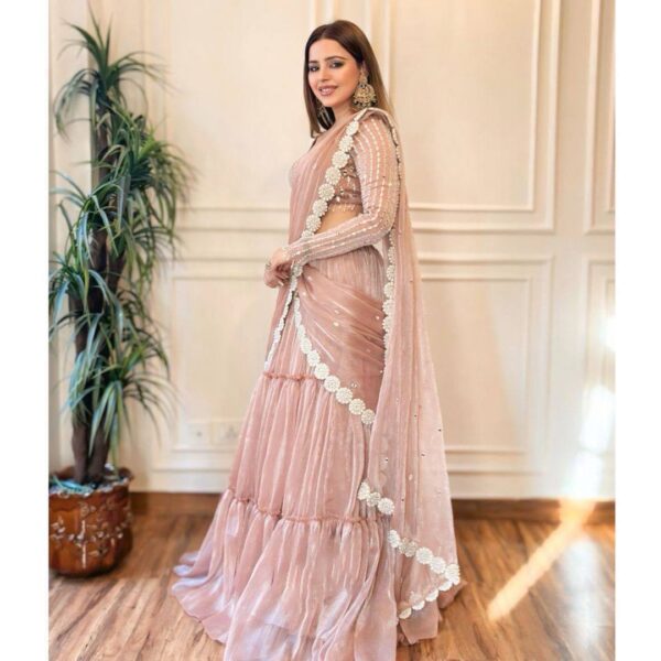 Elegant Ready-to-Wear Twill Organza Lehenga Saree Set - Image 3