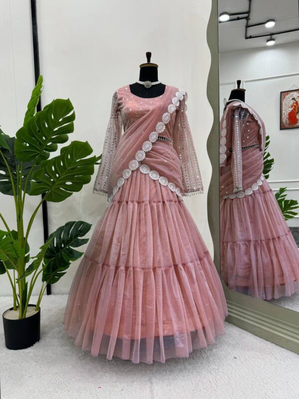 Elegant Ready-to-Wear Twill Organza Lehenga Saree Set - Image 5