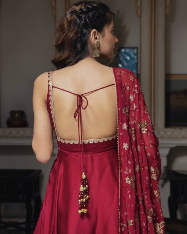 Embroidered Faux Georgette Gown Set with Dupatta - Image 2