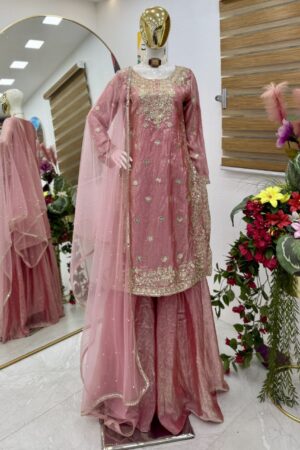 Fandy Crash Party Top, Palazzo & Dupatta Set with Embroidery