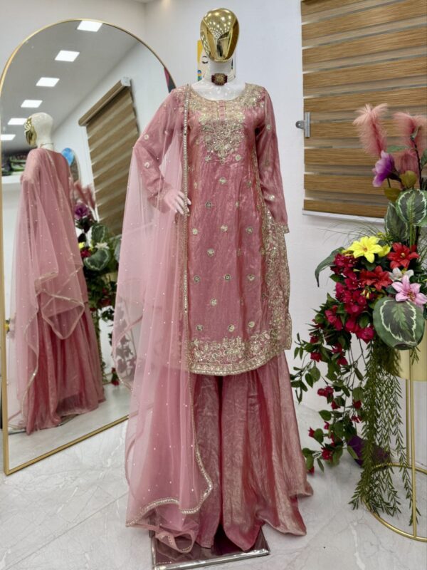 Fandy Crash Party Top, Palazzo & Dupatta Set with Embroidery
