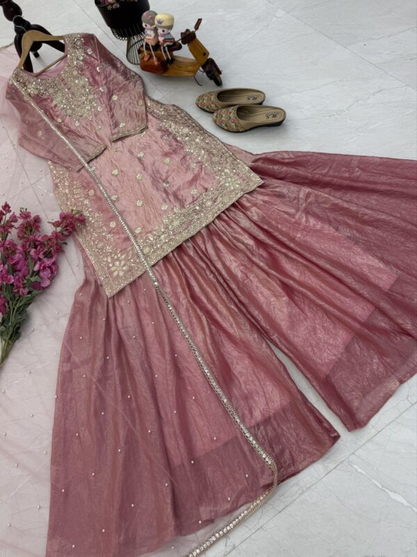 Fandy Crash Party Top, Palazzo & Dupatta Set with Embroidery - Image 4