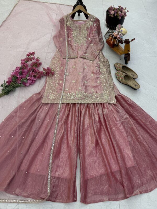 Fandy Crash Party Top, Palazzo & Dupatta Set with Embroidery - Image 3
