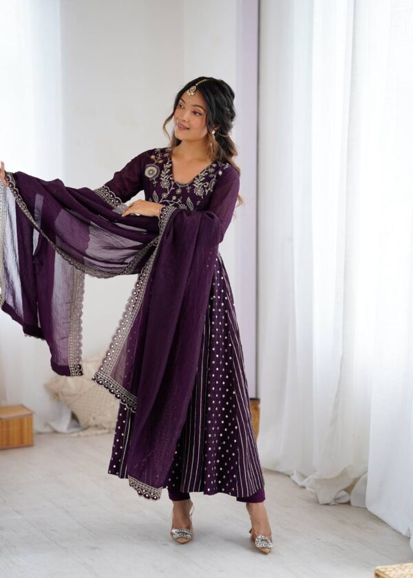 Crunchy Silk Anarkali Gown Set with Dupatta - Image 4