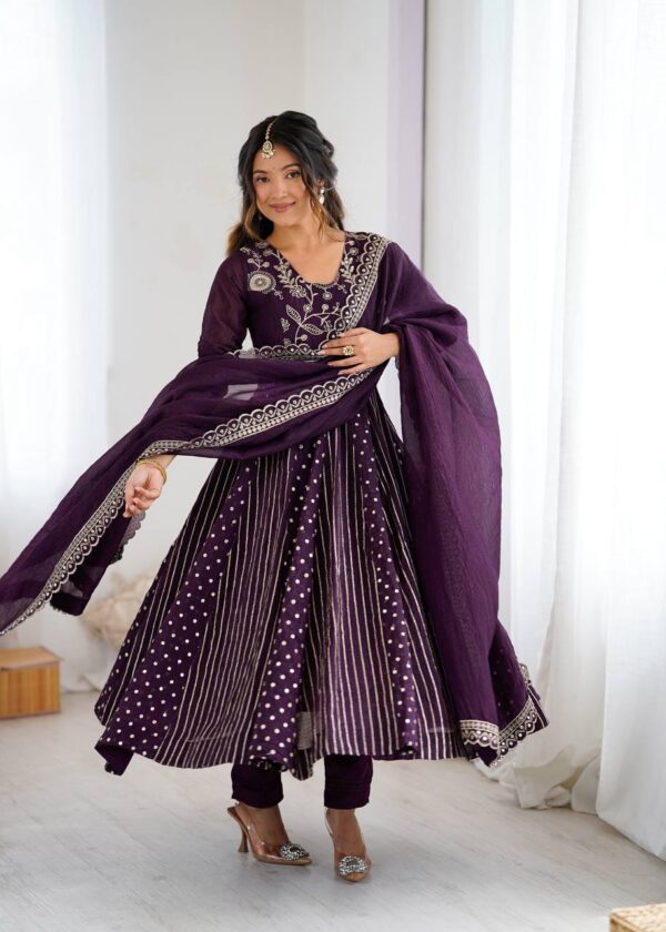 Crunchy Silk Anarkali Gown Set with Dupatta - Image 2