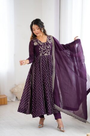 Crunchy Silk Anarkali Gown Set with Dupatta