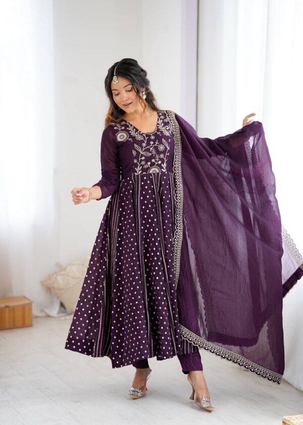 Crunchy Silk Anarkali Gown Set with Dupatta