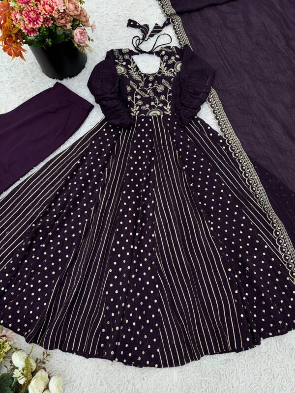Crunchy Silk Anarkali Gown Set with Dupatta - Image 5