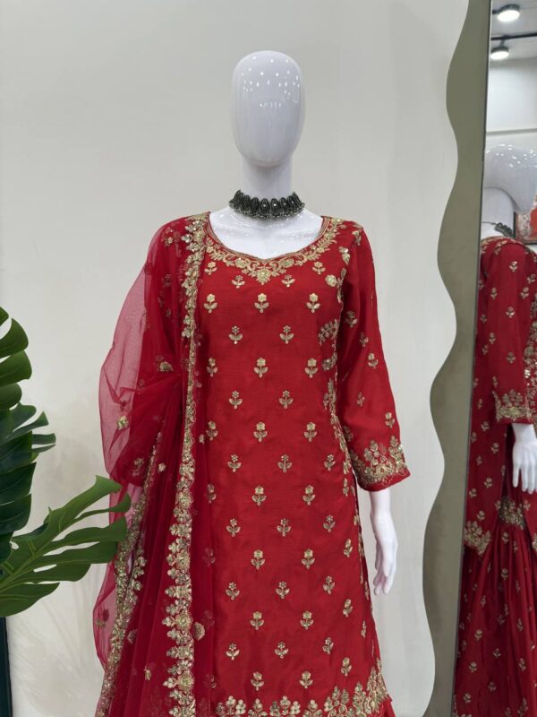 Chinon Silk Sharara Set with Butterfly Net Dupatta - Image 4