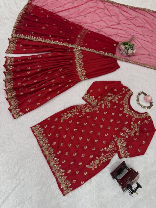 Chinon Silk Sharara Set with Net Dupatta - Image 5