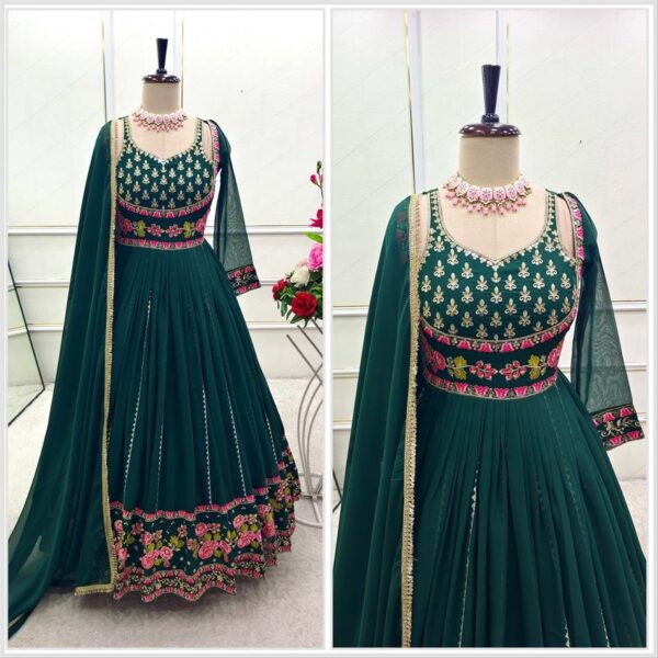 Designer Heavy Fox Georgette Embroidered Gown with Pant & Dupatta Set - Image 3