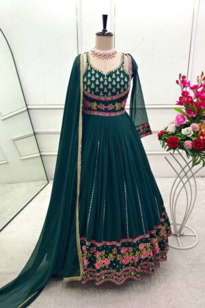 Designer Heavy Fox Georgette Embroidered Gown with Pant & Dupatta Set
