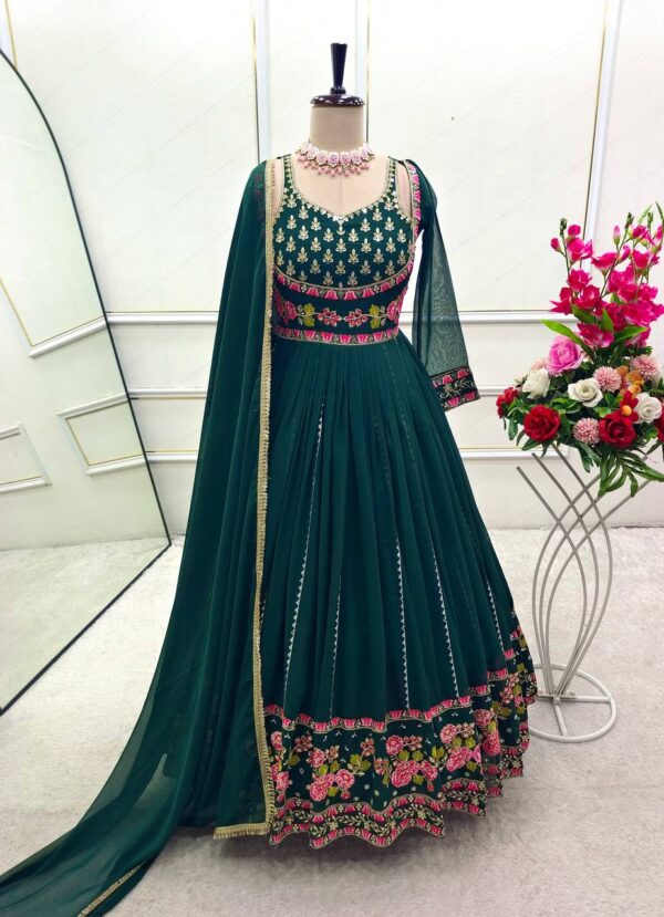 Designer Heavy Fox Georgette Embroidered Gown with Pant & Dupatta Set